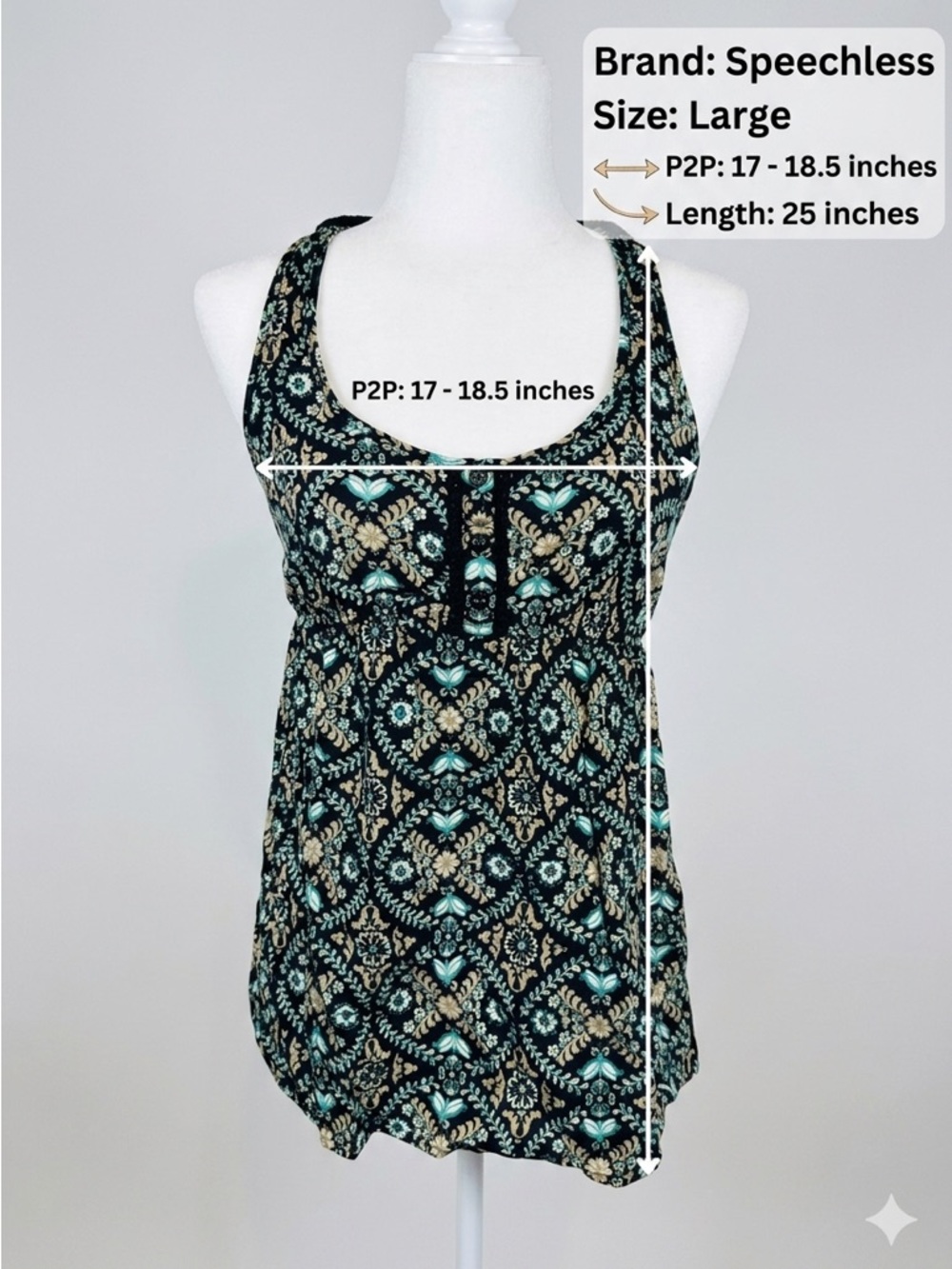 Speechless Boho Crochet Lace Back Empire Waist Tank Top - Large EUC - Picture 2 of 6